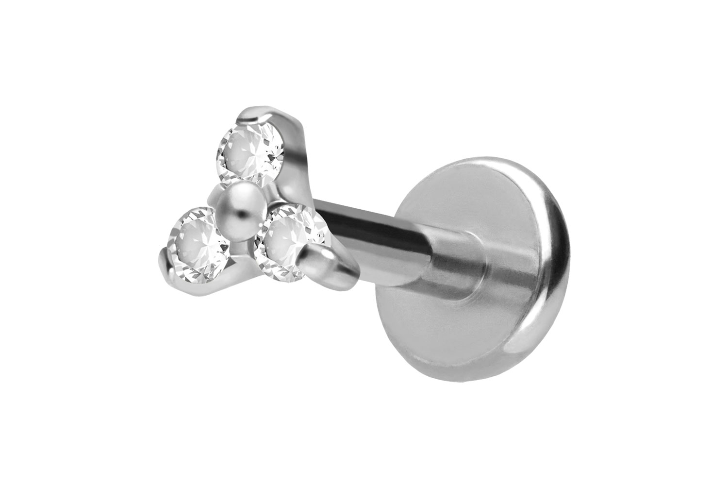 Titan Labret Piercing mit Push Fit KRISTALLBLUME